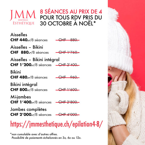 Epilation laser aisselles bikini intégral JMM Esthetique Montreux